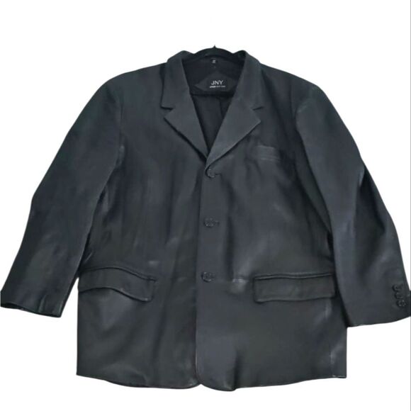 Jones New York Black Leather Jacket Blazer Suit Jacket Size 50R - Picture 1 of 10
